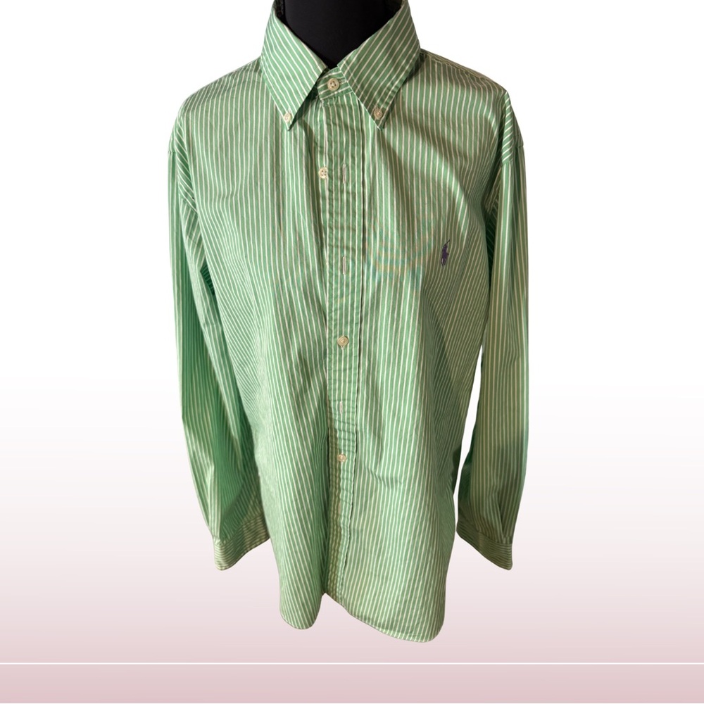 Ralph Lauren Men's Green Striped Button Down Shirt